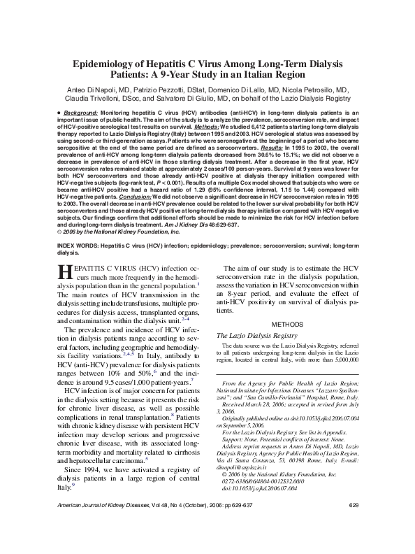 (PDF) Epidemiology of Hepatitis C Virus Among Long-Term Dialysis ...