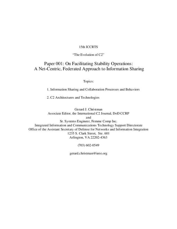 (PDF) 15th ICCRTS “The Evolution of C2” Paper 001: On Facilitating ...