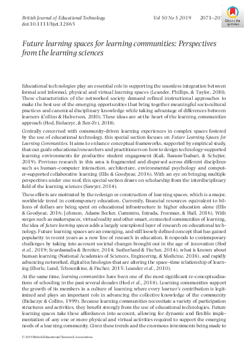 Pdf Future Learning Spaces For Learning Communities Perspectives