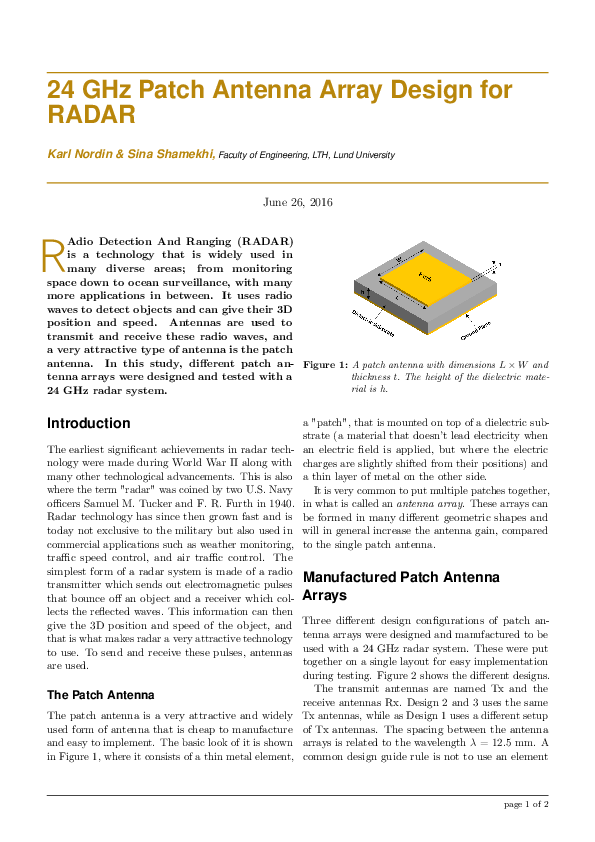 (PDF) 24 GHz Patch Antenna Array Design for RADAR