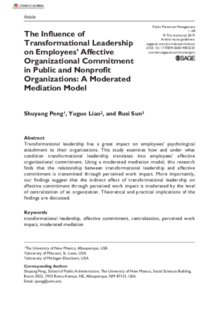 (PDF) The Influence of Transformational Leadership on Employee Well-Being