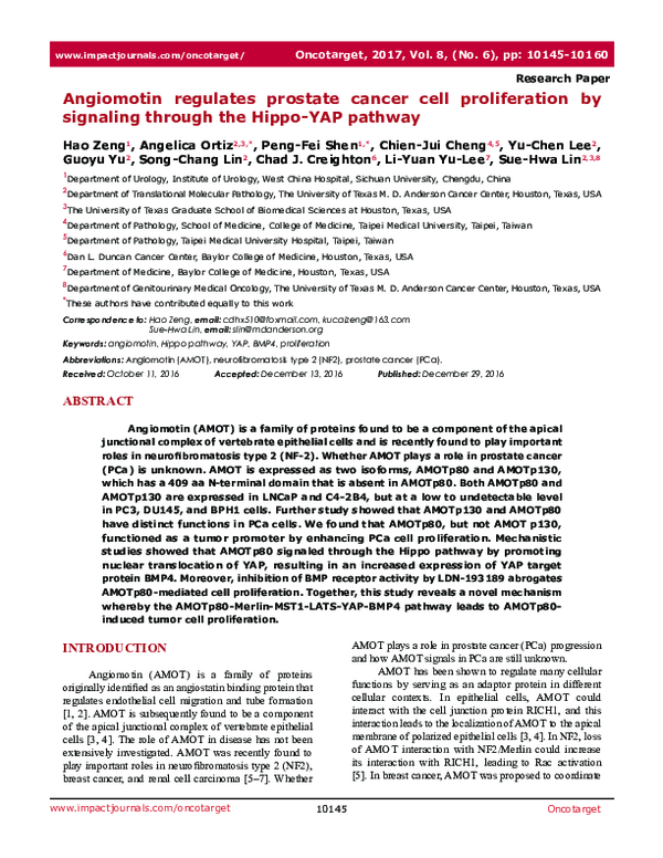 (PDF) Angiomotin regulates prostate cancer cell proliferation by ...