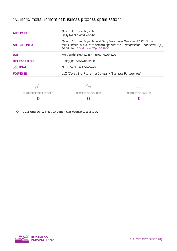 (PDF) Numeric measurement of business process optimization