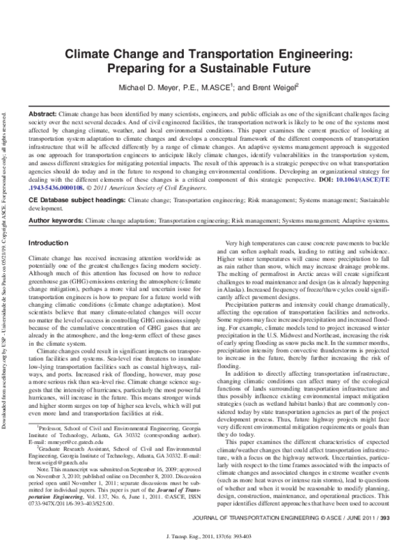 (PDF) Climate Change and Transportation Engineering: Preparing for a ...