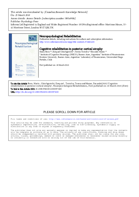 (PDF) Cognitive rehabilitation in posterior cortical atrophy