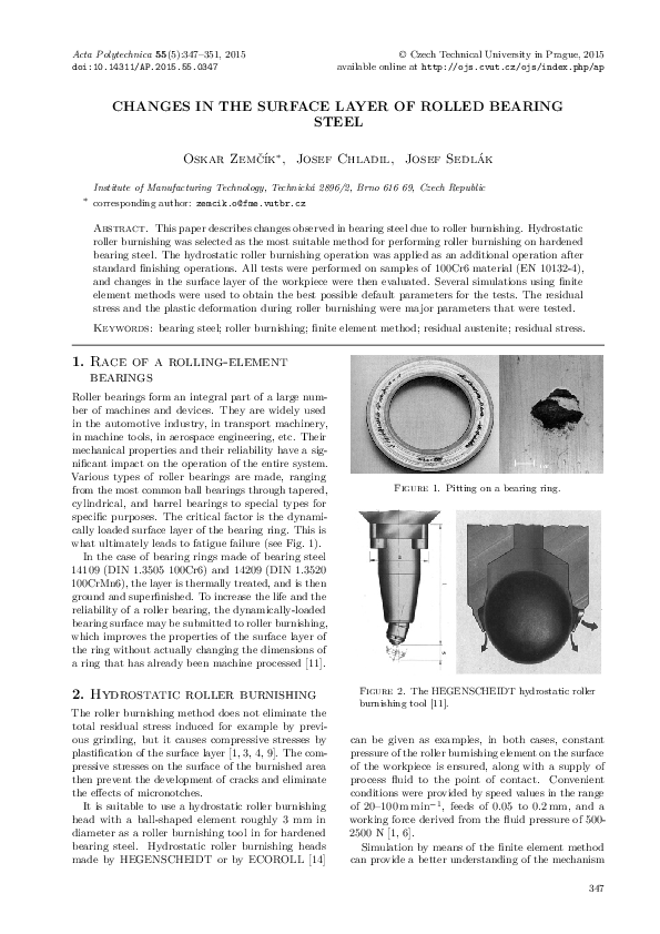 (PDF) Changes in the Surface Layer of Rolled Bearing Steel