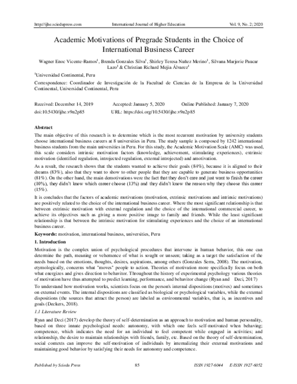 (PDF) Academic Motivations of Pregrade Students in the Choice of ...
