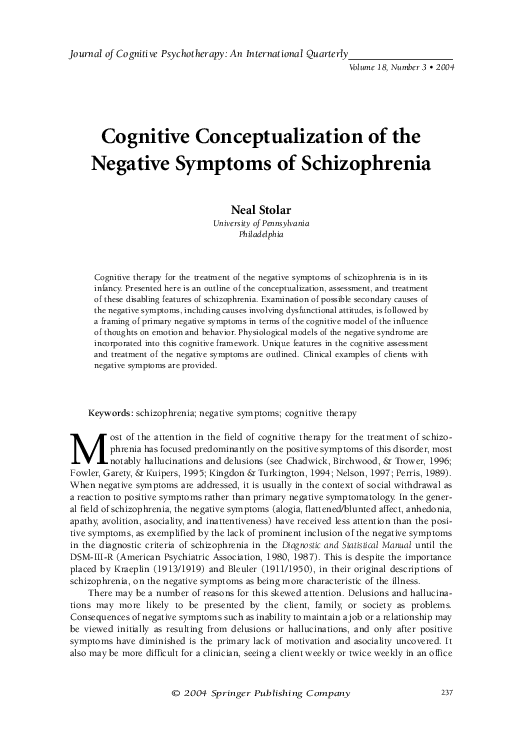 (PDF) Cognitive Conceptualization of the Negative Symptoms of ...