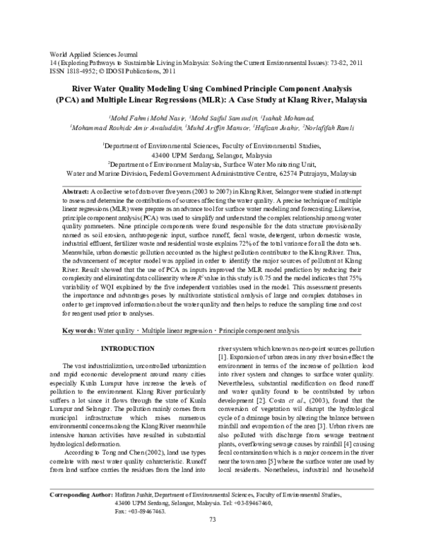(PDF) River Water Quality Modeling Using Combined Principle Component
