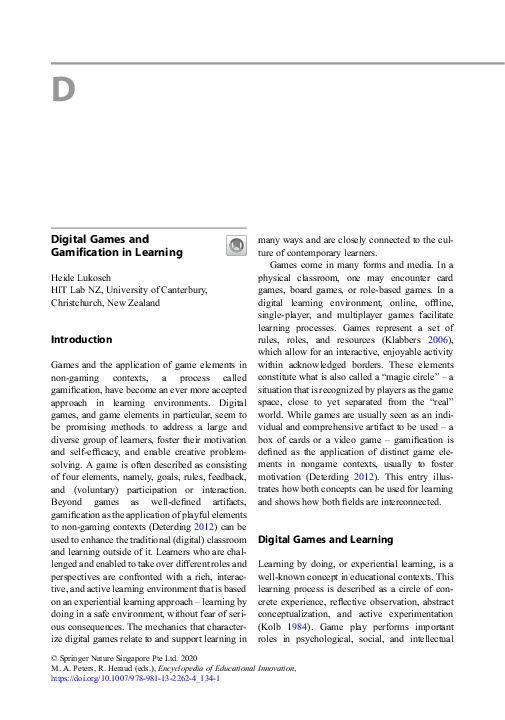(PDF) Digital Games and Gamification in Learning
