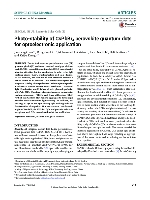 (PDF) Photo-stability of CsPbBr3 perovskite quantum dots for ...