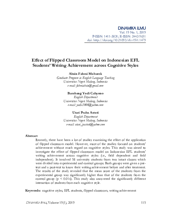 (PDF) Effect of Flipped Classroom Model on Indonesian EFL Students ...