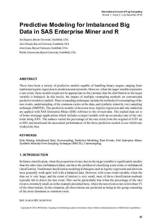 (PDF) Predictive Modeling for Imbalanced Big Data in SAS Enterprise