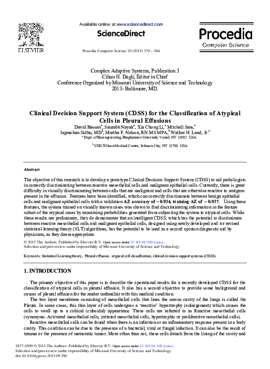 (PDF) Clinical Decision Support System (CDSS) for the Classification of ...