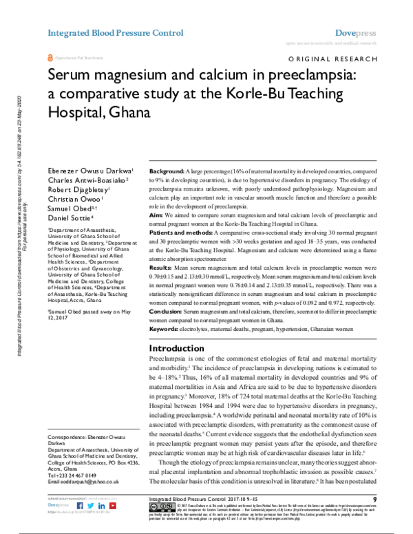(PDF) Serum magnesium and calcium in preeclampsia: a comparative study ...