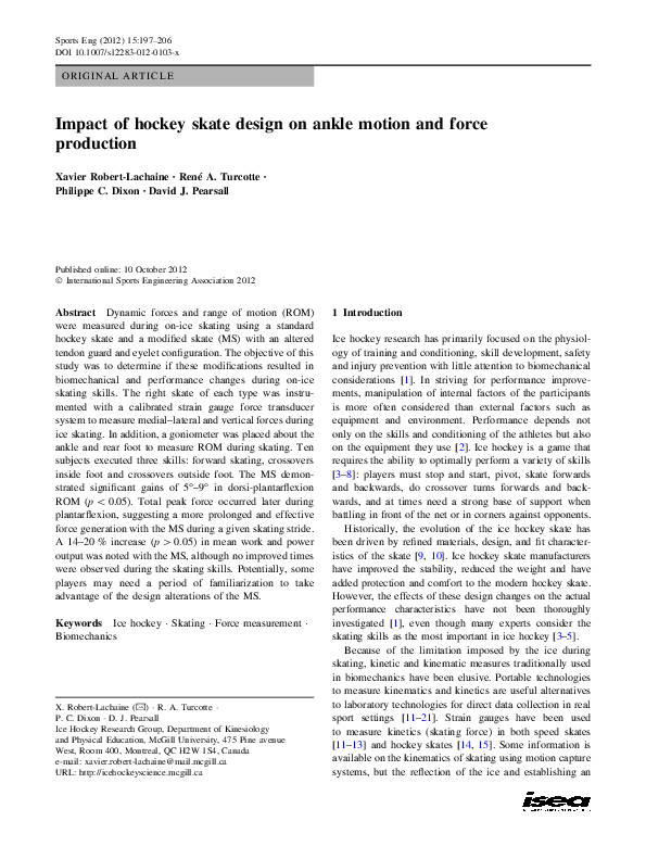 (PDF) Impact of hockey skate design on ankle motion and force production