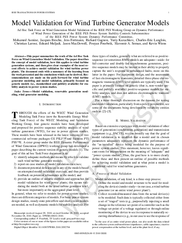 (PDF) Model Validation for Wind Turbine Generator Models