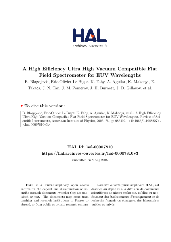 (PDF) Flat Field Spectrometer for EUV Wavelengths