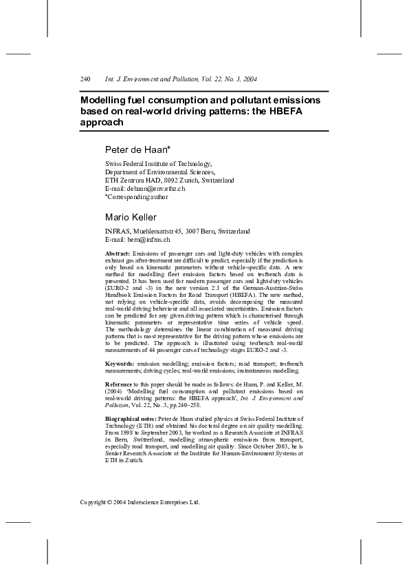 (PDF) Modelling fuel consumption and pollutant emissions based on real ...