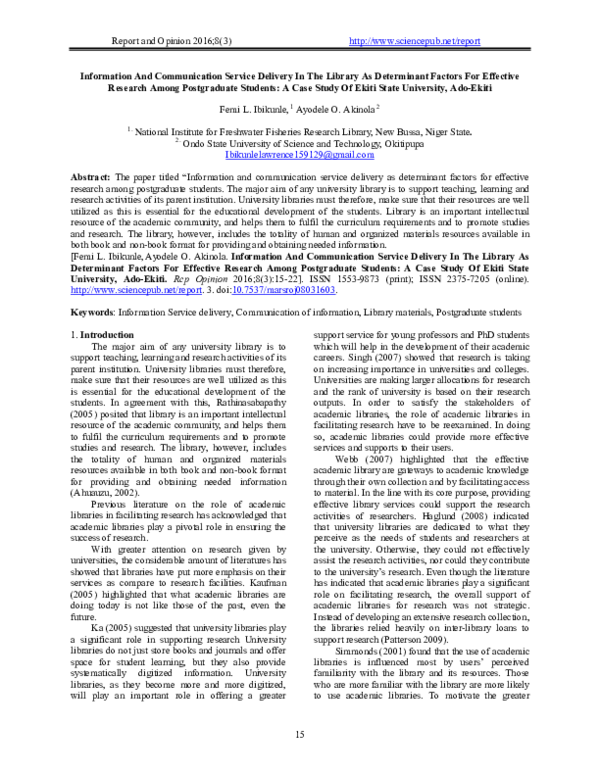 (PDF) Information And Communication Service Delivery In The Library As ...
