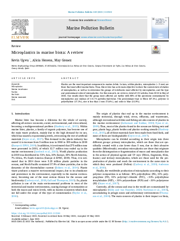 (PDF) Microplastics in marine biota: A review