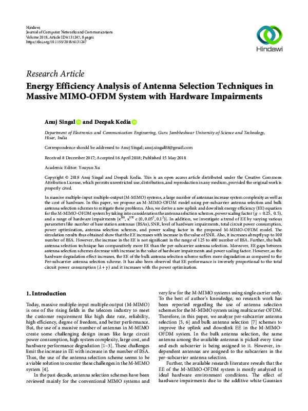 (PDF) Energy Efficiency Analysis of Antenna Selection Techniques in ...