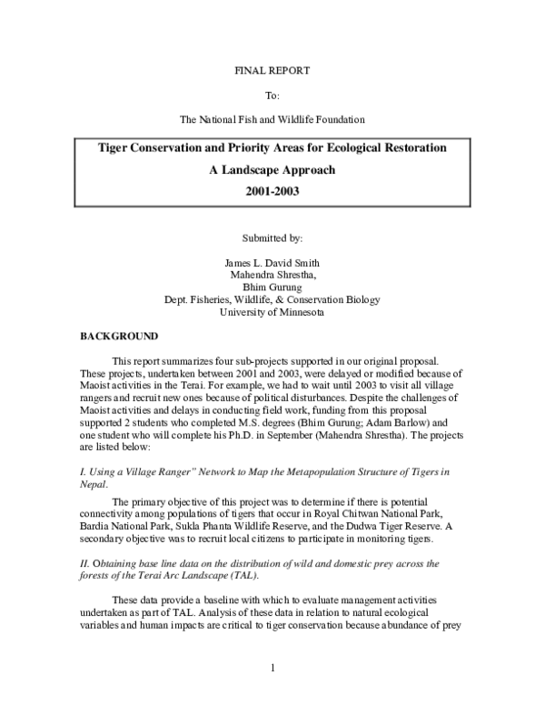 (PDF) Tiger Conservation and Priority Areas for Ecological Restoration ...
