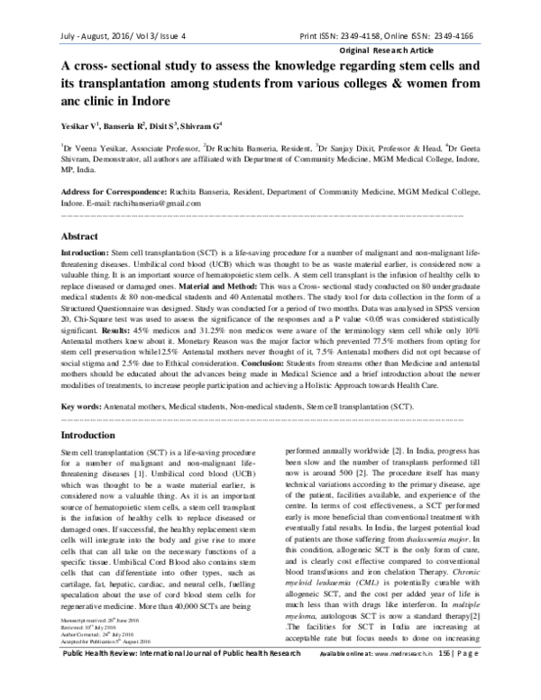 (PDF) A cross- sectional study to assess the knowledge regarding stem ...