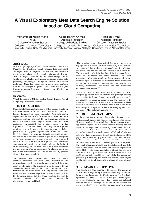 (PDF) A Visual Exploratory Meta Data Search Engine Solution based on ...