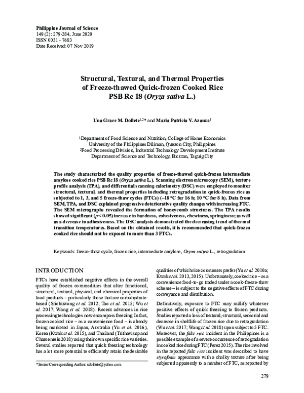 (PDF) Structural , Textural , and Thermal Properties of Freeze-thawed ...