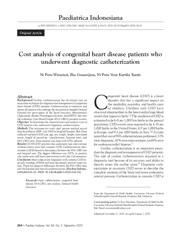 (PDF) Cost analysis of congenital heart disease patients who underwent