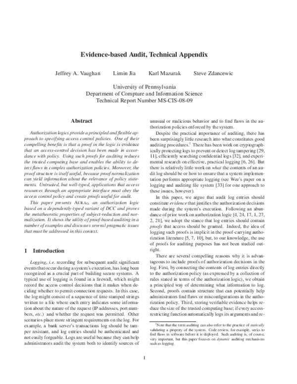 (PDF) Evidence-based audit, technical appendix