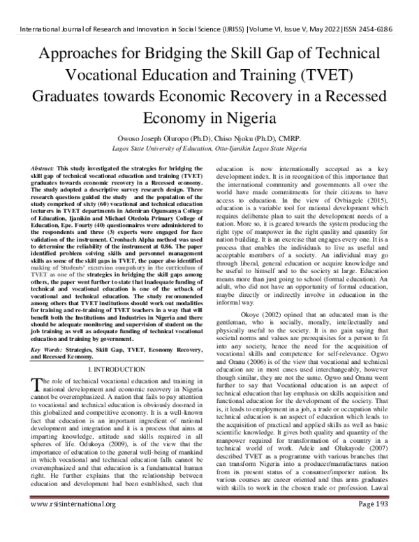 (PDF) Approaches for Bridging the Skill Gap of Technical Vocational ...