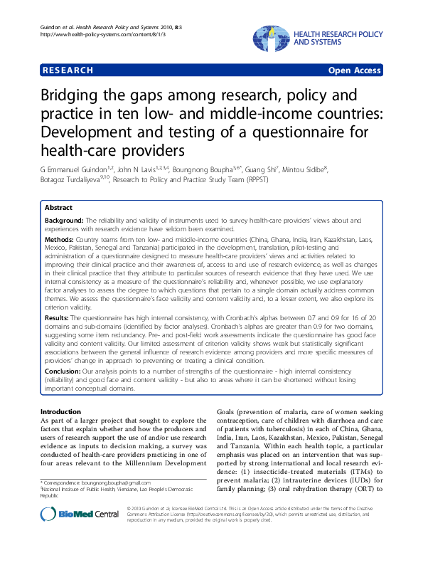 (PDF) Bridging the gaps among research, policy and practice in ten low ...
