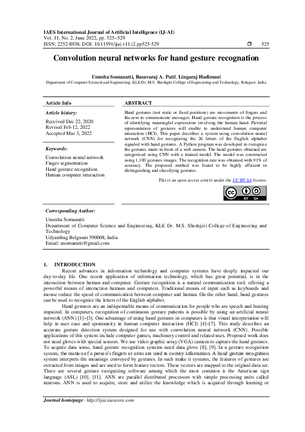 (PDF) Convolution neural networks for hand gesture recognation