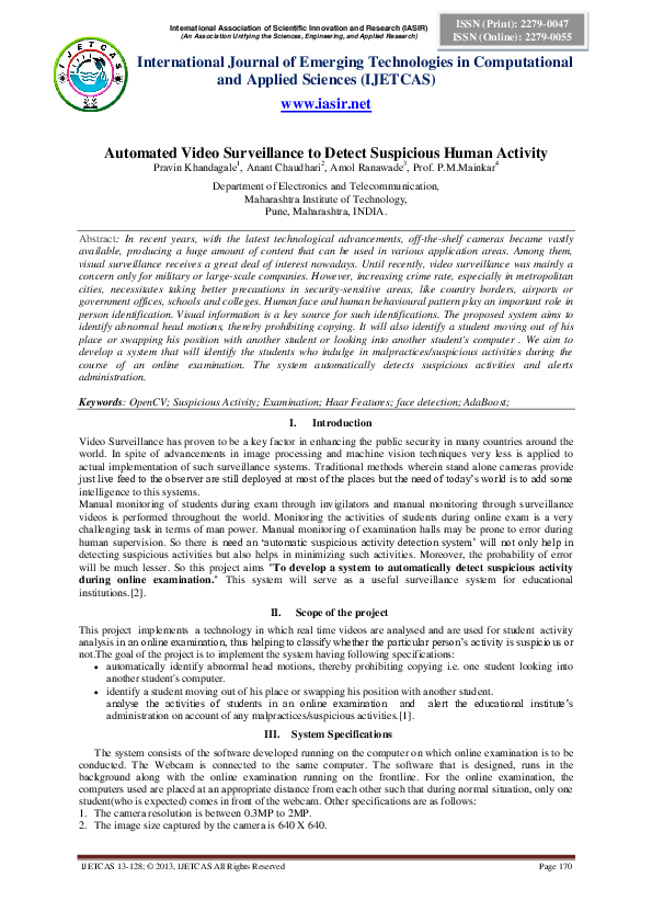 (PDF) Automated Video Surveillance to Detect Suspicious Human Activity