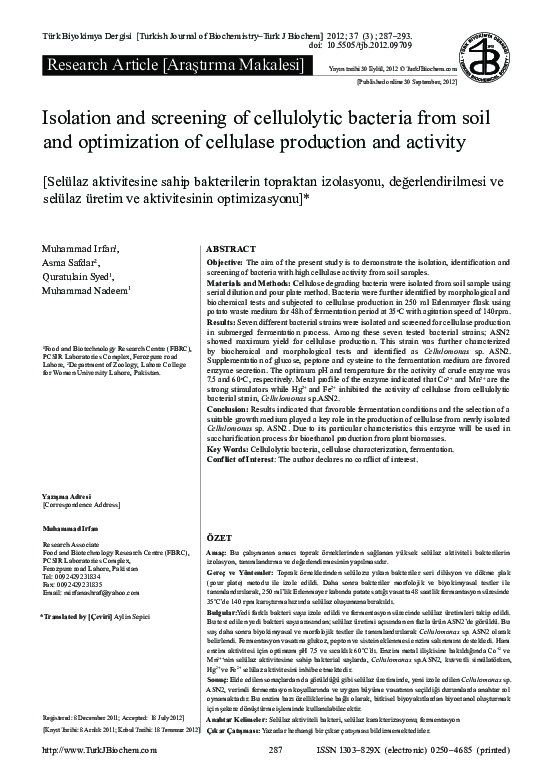 (PDF) Isolation and screening of cellulolytic bacteria from soil and ...