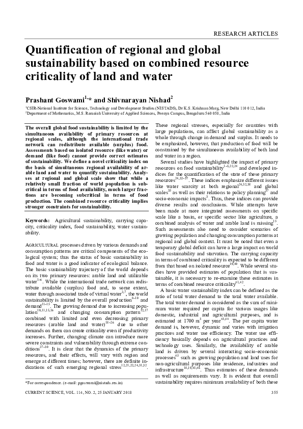 (PDF) Quantification of Regional and Global Sustainability Based on ...
