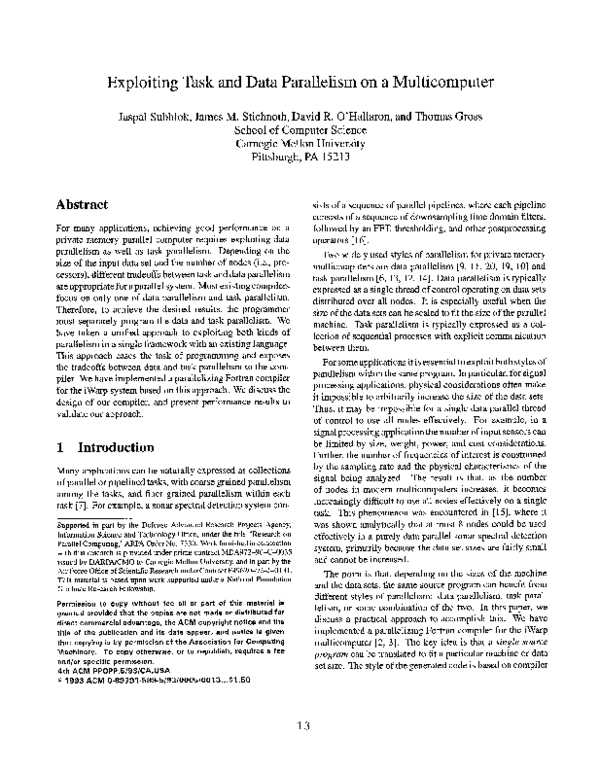 (PDF) Exploiting task and data parallelism on a multicomputer