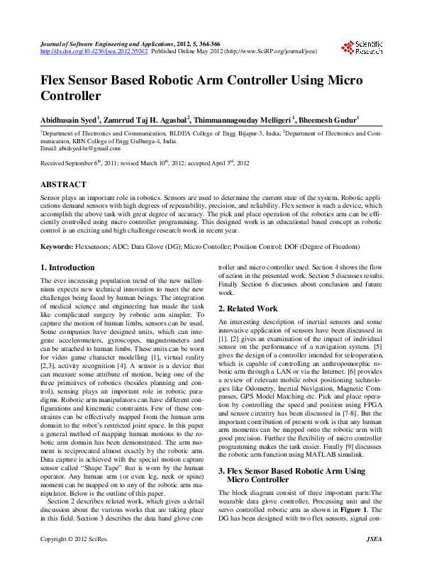 (PDF) Flex Sensor Based Robotic Arm Controller Using Micro Controller