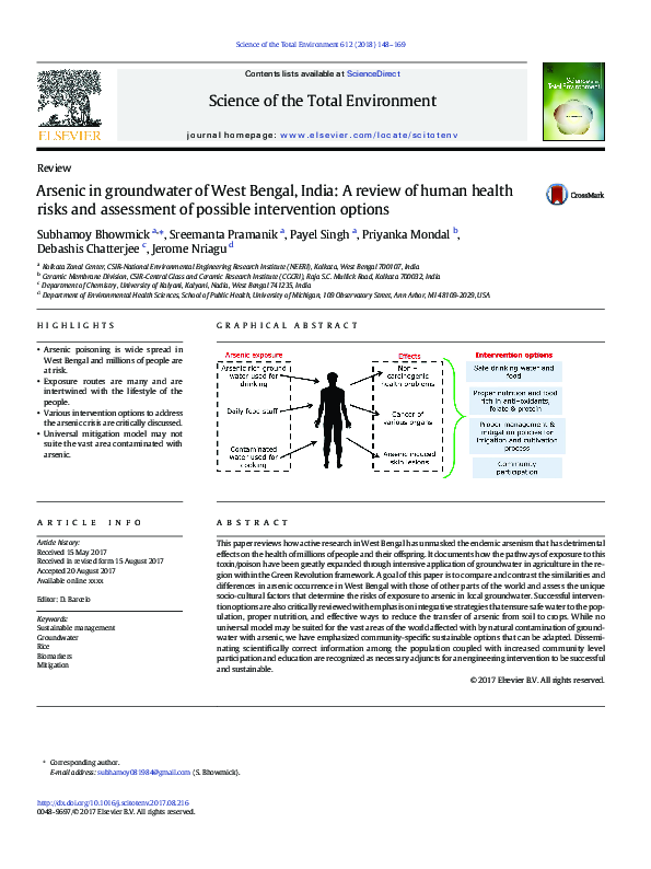 (PDF) Arsenic in groundwater of West Bengal, India: A review of human ...