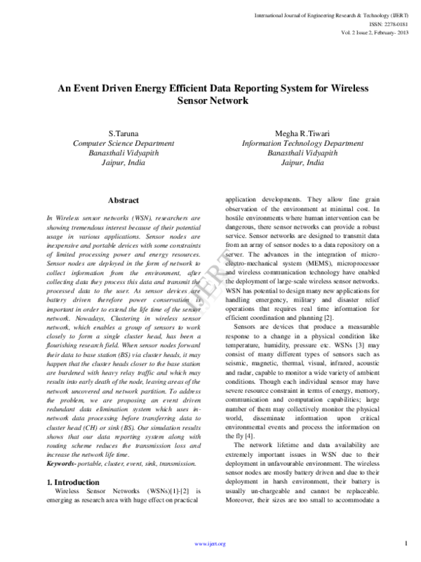 (PDF) An Event Driven Energy Efficient Data Reporting System for ...