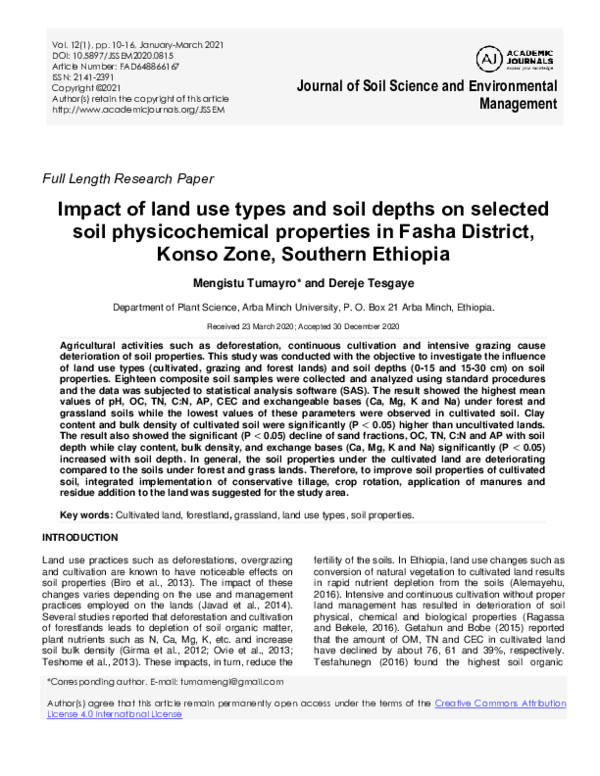 (PDF) Impact of land use types and soil depths on selected soil ...