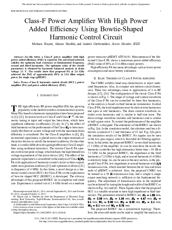 (PDF) ClassF Power Amplifier With High Power Added Efficiency Using