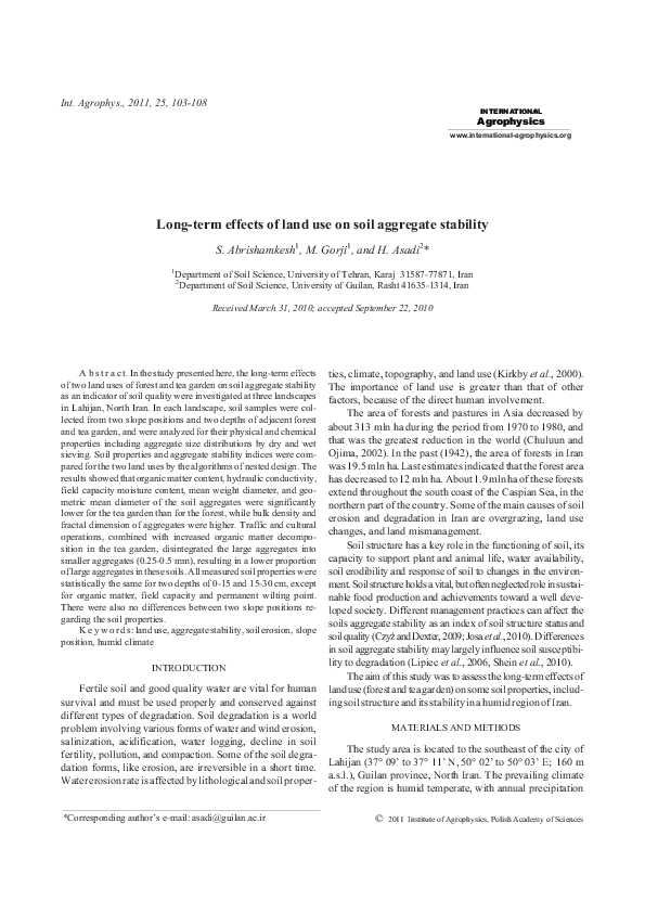(PDF) Long-term effects of land use on soil aggregate stability
