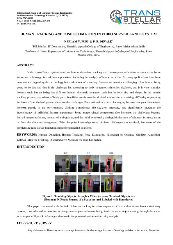 (PDF) Human Tracking and Pose Estimation in Video Surveillance System