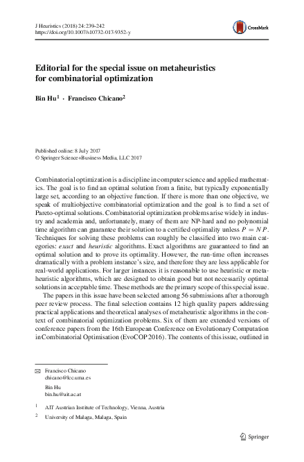 (PDF) Editorial for the special issue on metaheuristics for ...