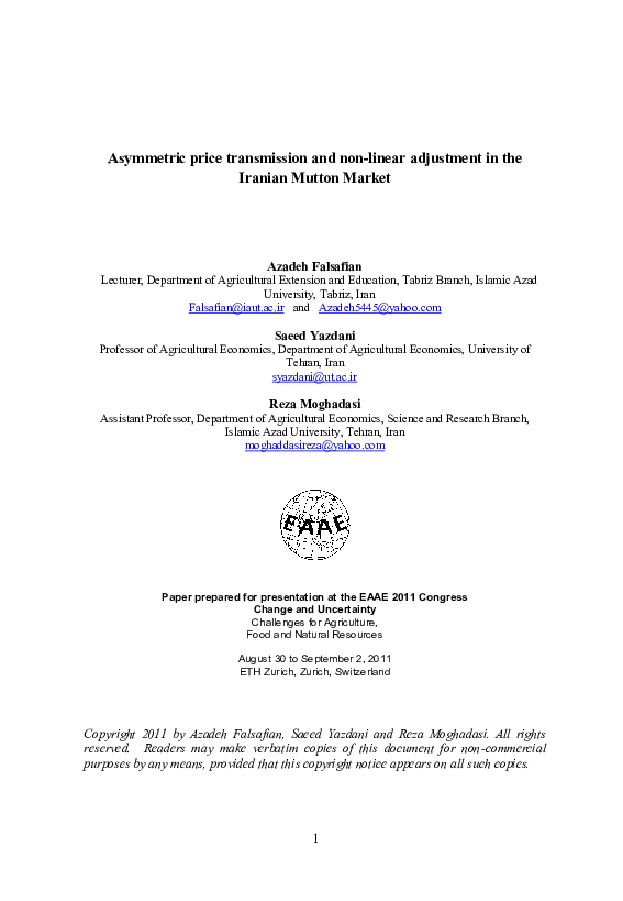 (PDF) Asymmetric Price Transmission and Non-linear Adjustment in the ...