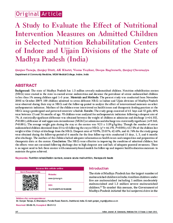 (PDF) A study to evaluate the effect of nutritional intervention ...
