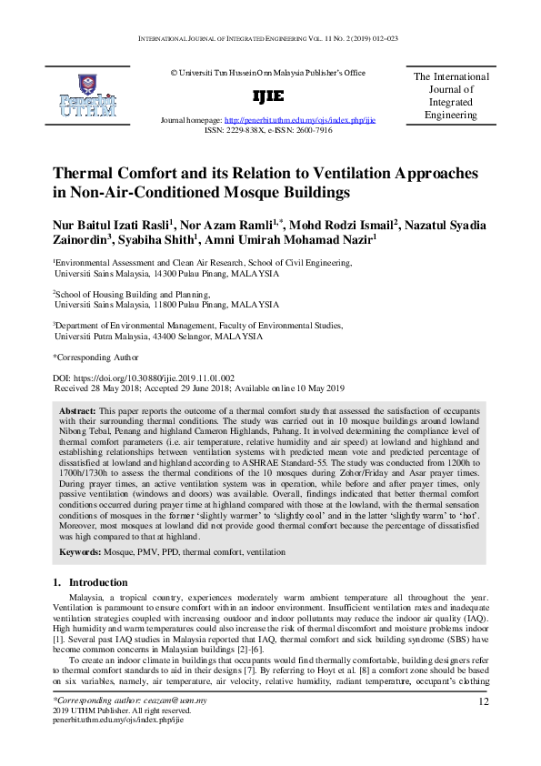 (PDF) Thermal Comfort and its Relation to Ventilation Approaches in Non ...